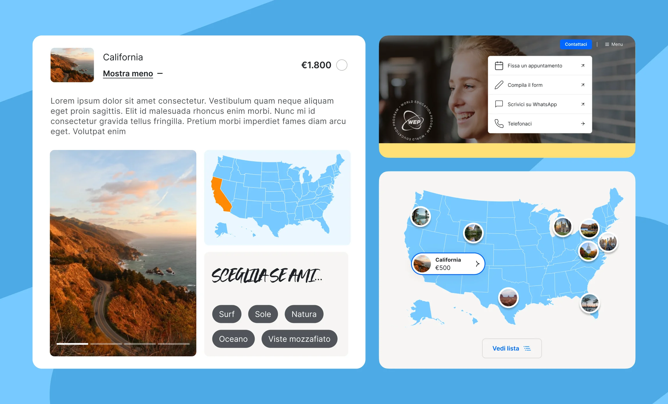 WEP custom components designed for different website sections